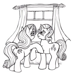 Size: 500x510 | Tagged: safe, artist:stellarina, character:rarity, species:pony, species:unicorn, fanfic:on a cross and arrow, butt, elusive, female, lineart, mare, monochrome, plot, rule 63