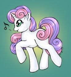 Size: 460x500 | Tagged: safe, artist:stellarina, character:sweetie belle, female, gradient background, music notes, older, singing, solo