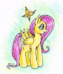 Size: 428x500 | Tagged: safe, artist:stellarina, character:fluttershy, species:pegasus, species:pony, butterfly, female, mare, solo