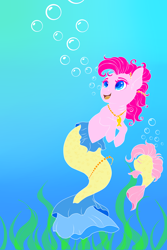 Size: 2834x4251 | Tagged: safe, artist:schokocream, character:fluttershy, character:pinkie pie, absurd resolution, ariel, bubble, duo, flounder, floundershy, flutterfish, jewelry, looking up, mermaidized, merpony, necklace, partiel, pinkie tales, the little mermaid, underwater