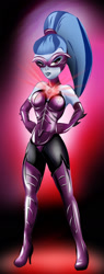 Size: 678x1782 | Tagged: safe, artist:ltrm35a2, character:sonata dusk, my little pony:equestria girls, boots, clothing, collar, evening gloves, female, gloves, leotard, mask, solo, supervillain