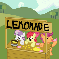 Size: 603x607 | Tagged: safe, artist:plantpony, character:apple bloom, character:scootaloo, character:sweetie belle, cutie mark crusaders, lemonade, lemonade stand