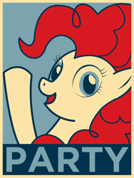 Size: 1136x1512 | Tagged: dead source, safe, artist:equestria-election, character:pinkie pie, species:earth pony, species:pony, female, hope poster, mare, party, propaganda, solo, waving