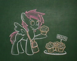 Size: 1536x1213 | Tagged: safe, artist:azdaracylius, oc, oc only, oc:pack rat, chalk drawing, food, muffin, saddle bag, solo, traditional art