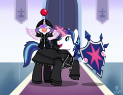 Size: 1100x850 | Tagged: safe, artist:jazzytyfighter, character:princess flurry heart, character:shining armor, species:pony, species:unicorn, baby, baby pony, clothing, cosplay, costume, cute, father and daughter, kingdom hearts, moogle, nobody