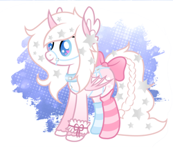 Size: 2852x2469 | Tagged: safe, artist:rish--loo, oc, oc only, oc:pastel princess, species:pony, bridle, clothing, collar, feathered ears, female, hairpin, harness, heart eyes, long tail, mare, show accurate, small wings, socks, solo, stars, striped socks, tack, unibat, unshorn fetlocks, wingding eyes