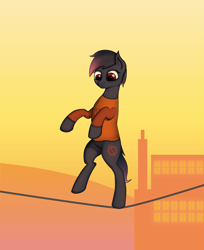 Size: 5225x6399 | Tagged: safe, artist:e-49, species:pony, absurd resolution, mae borowski, night in the woods, ponified, sky, solo, telephone lines, tightrope, wires