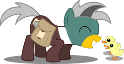 Size: 9698x5000 | Tagged: safe, artist:soren-the-owl, oc, oc only, oc:duk, species:duck, species:pegasus, species:pony, absurd resolution, bird pone, bread, cute, eyes closed, female, food, grin, mare, nose wrinkle, quack, saddle bag, simple background, smiling, squee, transparent background, vector
