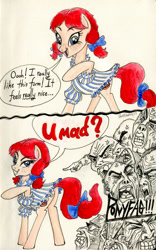 Size: 1197x1920 | Tagged: safe, artist:invalid-david, species:pony, clothing, comic, meme, ponified, rage face, traditional art, vulgar, watercolor painting, wendy's