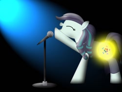 Size: 800x600 | Tagged: safe, artist:prism note, character:coloratura, species:earth pony, species:pony, eyes closed, female, glowing cutie mark, mare, microphone, singing, solo, spotlight