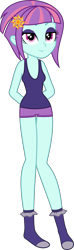 Size: 1473x5000 | Tagged: safe, artist:diegator007, character:sunny flare, equestria girls:friendship games, g4, my little pony: equestria girls, my little pony:equestria girls, absurd resolution, arm behind back, boyshorts, camisole, clothing, female, lidded eyes, looking at you, panties, purple underwear, simple background, smiling, socks, solo, tank top, transparent background, underwear, vector