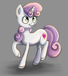 Size: 800x900 | Tagged: safe, artist:bugiling, character:sweetie belle, species:pony, female, gray background, simple background, solo