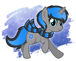 Size: 2053x1653 | Tagged: safe, artist:rish--loo, oc, oc only, oc:frost fang, species:pony, species:unicorn, clothing, cute, female, running, scarf, solo