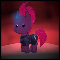 Size: 1802x1802 | Tagged: safe, artist:rockarboom, character:tempest shadow, species:pony, species:unicorn, my little pony: the movie (2017), armor, broken horn, cute, eye scar, female, mare, scar, sparking horn, tempestbetes