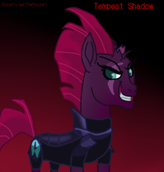 Size: 463x484 | Tagged: safe, artist:nukarulesthehouse1, character:tempest shadow, species:pony, my little pony: the movie (2017), broken horn, evil grin, eye scar, grin, horn, scar, smiling