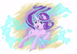 Size: 7016x4961 | Tagged: safe, artist:hananpacha, character:starlight glimmer, species:pony, species:unicorn, abstract background, absurd resolution, female, glowing horn, magic, smiling, solo