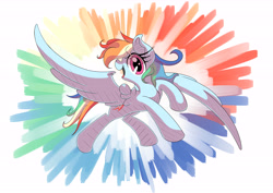 Size: 7016x4961 | Tagged: safe, artist:hananpacha, character:rainbow dash, species:pegasus, species:pony, absurd resolution, female, looking at you, mare, open mouth, rainbow background, rearing, solo, spread wings, wings