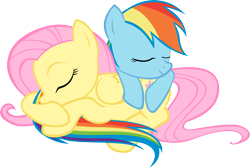 Size: 3481x2340 | Tagged: safe, artist:kurokaji11, character:fluttershy, character:rainbow dash, species:pegasus, species:pony, duo, duo female, female, high res, hug, mare, pony pillow, simple background, sleeping, tail hug, transparent background, vector