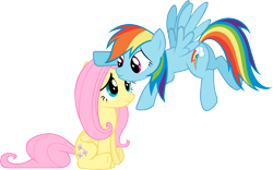 Size: 3257x2034 | Tagged: safe, artist:kurokaji11, character:fluttershy, character:rainbow dash, species:pegasus, species:pony, ship:flutterdash, comforting, female, flying, high res, lesbian, mare, pat, shipping, simple background, sitting, transparent background, vector