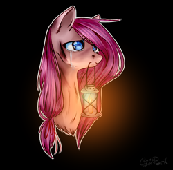 Size: 937x923 | Tagged: safe, artist:wolfchen999, character:pinkamena diane pie, character:pinkie pie, species:earth pony, species:pony, fanfic:silent ponyville, blood, bust, crying, female, lantern, mare, mouth hold, silent hill, solo