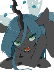 Size: 960x1280 | Tagged: safe, artist:30clock, artist:rinku, edit, character:queen chrysalis, species:changeling, bedroom eyes, changeling queen, color edit, colored, fangs, female, looking at you, open mouth, simple background, solo, stupid sexy chrysalis, transparent background