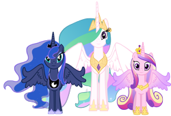 Size: 4000x2719 | Tagged: safe, artist:draikjack, character:princess cadance, character:princess celestia, character:princess luna, looking at you, simple background, transparent background, vector