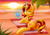 Size: 4960x3507 | Tagged: safe, alternate version, artist:nana-yuka, character:sunset shimmer, species:pony, species:unicorn, g4, absurd resolution, beach, blanket, bunset shimmer, butt, cute, dock, drink, eyebrows, featureless crotch, female, glowing horn, heart, heart eyes, horn, levitation, looking at you, looking back, looking back at you, lying down, magic, magic aura, mare, one eye closed, outdoors, plot, prone, shimmerbetes, smiling, smiling at you, solo, sparkles, sunset, tail, telekinesis, wingding eyes, wink, winking at you