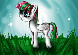 Size: 850x600 | Tagged: safe, artist:alvh-omega, character:blossomforth, species:pegasus, species:pony, female, grass, mare, solo