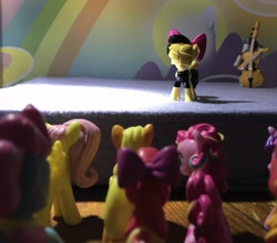 Size: 3148x2764 | Tagged: safe, artist:twitchy-tremor, character:apple bloom, character:applejack, character:fluttershy, character:octavia melody, character:pinkie pie, character:songbird serenade, my little pony: the movie (2017), concert, figure, irl, photo, toy