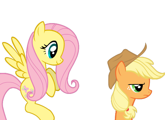 Size: 550x400 | Tagged: safe, artist:twitchy-tremor, character:applejack, character:fluttershy, angry, animated, clothing, female, gif, hat, neck, test