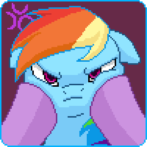 Size: 300x300 | Tagged: safe, artist:imreer, character:rainbow dash, species:pony, my little pony: the movie (2017), angry, animated, cheek squish, cross-popping veins, cute, dashabetes, doge, female, female pov, floppy ears, frown, gif, glare, implied tempest shadow, implied twilight sparkle, looking at you, offscreen character, pixel art, pov, puffy cheeks, rainbow dash is not amused, shiba inu, shibe, solo focus, squishy cheeks, this will end in pain, unamused