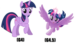 Size: 2200x1260 | Tagged: safe, artist:the-aziz, character:twilight sparkle, character:twilight sparkle (alicorn), species:alicorn, species:pony, my little pony: the movie (2017), comparison, female, flying, mare, movie accurate, spread wings, vector, wings
