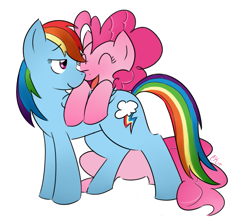 Size: 945x835 | Tagged: safe, artist:dippin-dott, character:pinkie pie, character:rainbow dash, species:earth pony, species:pegasus, species:pony, ship:pinkiedash, female, folded wings, lesbian, mare, shipping, simple background, smiling, white background