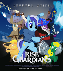 Size: 1800x2048 | Tagged: safe, artist:pipersack, character:cranky doodle donkey, character:minuette, character:star swirl the bearded, character:truffle shuffle, oc, species:donkey, movie poster, parody, rise of the guardians