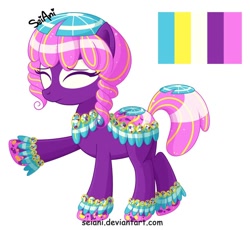 Size: 600x552 | Tagged: safe, artist:seiani, oc, oc only, species:pony, eyes closed, female, mare, original species, pond pony, reference sheet, solo
