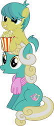 Size: 3000x6947 | Tagged: safe, artist:dusk2k, species:earth pony, species:pony, episode:made in manehattan, g4, my little pony: friendship is magic, colt, corn pops, female, food, high res, honey curls, male, mare, mare e. lynn, popcorn, simple background, transparent background, vector