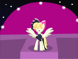 Size: 1024x768 | Tagged: safe, artist:prism note, character:songbird serenade, my little pony: the movie (2017), bow, clothing, female, hair bow, lights, night, ribbon, singing, solo, spread wings, stage, stars, vest, waving, wings