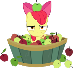 Size: 6000x5525 | Tagged: safe, artist:dusk2k, character:apple bloom, species:earth pony, species:pony, episode:brotherhooves social, g4, my little pony: friendship is magic, .svg available, absurd resolution, apple, apple basket, faec, female, filly, food, frown, simple background, solo, transparent background, vector