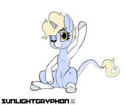 Size: 6000x5000 | Tagged: safe, artist:sunlightgryphon, oc, oc only, oc:nootaz, species:classical unicorn, species:pony, species:unicorn, absurd resolution, armpits, cloven hooves, leonine tail, one eye closed, simple background, transparent background, unshorn fetlocks, waving, wink