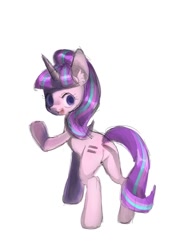 Size: 844x1200 | Tagged: safe, artist:ikirunosindo, character:starlight glimmer, species:pony, species:unicorn, equal cutie mark, female, mare, simple background, solo, traditional art, waving