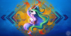 Size: 1980x1020 | Tagged: source needed, safe, artist:fantazyme, artist:grayworldcorporation, edit, character:princess celestia, species:alicorn, species:pony, bust, cute, cutelestia, female, jewelry, looking at you, mare, regalia, smiling, solo, sun, wallpaper, wallpaper edit