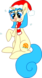 Size: 1485x2741 | Tagged: safe, artist:twitchy-tremor, oc, oc only, species:pony, species:unicorn, christmas, clothing, hat, holiday, scarf, simple background, snow, solo, transparent background