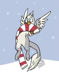 Size: 395x504 | Tagged: safe, artist:lilsunshinesam, oc, oc only, oc:der, species:griffon, candy, candy cane, food, male, micro, snow, solo