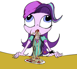 Size: 1558x1406 | Tagged: safe, artist:backgrounds-ponies, artist:feathersandgumdrops, character:starlight glimmer, species:human, my little pony:equestria girls, eating, female, food, pasta, solo, spaghetti