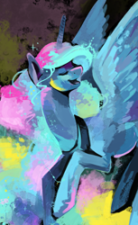 Size: 938x1536 | Tagged: safe, artist:graypaint, character:princess luna, species:alicorn, species:pony, color porn, eyes closed, eyestrain warning, female, open mouth, smiling, solo