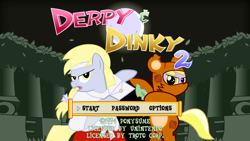 Size: 9600x5400 | Tagged: safe, artist:biel56789, character:derpy hooves, character:dinky hooves, species:pony, absurd resolution, crossover, leaf, mail, mockup, pocky & rocky, pocky & rocky 2, pocky (character), ponified, pun, rocky (character), tanooki