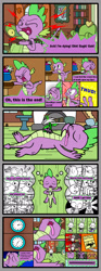 Size: 1000x2690 | Tagged: safe, artist:metal-jacket444, character:angel bunny, character:spike, comic:angel vs spike, acting, angel is a bunny bastard, clock, clothing, comic, derp, dialogue, fainted, flower, long tongue, playing dead, speech bubble, thought bubble, tongue out, vulture, waiter