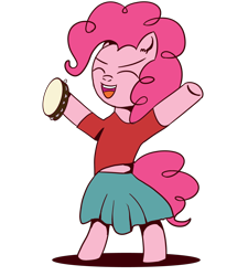 Size: 1800x2000 | Tagged: safe, artist:linlaifeng, character:pinkie pie, species:pony, bipedal, clothing, cute, eyes closed, female, gypsy bard, musical instrument, shirt, simple background, skirt, solo, tambourine, transparent background