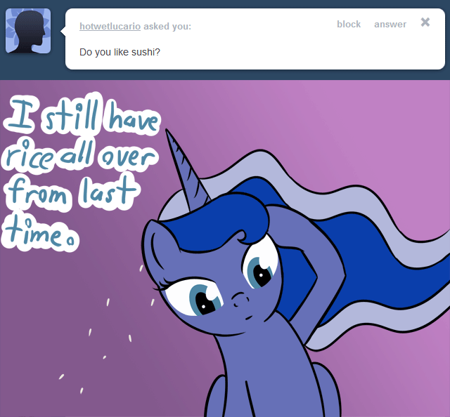 Size: 640x594 | Tagged: safe, artist:tootootaloo, character:princess luna, species:alicorn, species:pony, animated, ask, ask princess luna, female, gif, gradient background, mare, rice, solo, sushi, tumblr
