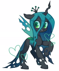 Size: 1499x1790 | Tagged: safe, artist:ikirunosindo, character:queen chrysalis, species:changeling, cute, cutealis, female, heart, horn, looking at you, simple background, slit eyes, solo, white background, wings